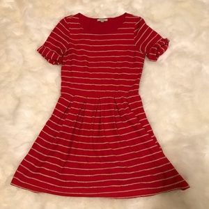 New Girl red scalloped dress